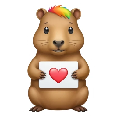 rainbow capybara holding a sign saying i love you sticker
