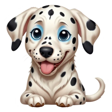 Cinematic Cute Yawning Spotted Dalmatian Portrait Emoji, Head tilted slightly with a dramatic, wide-open yawn, showcasing a smooth Fur of predominantly white with bold black patches, floppy ears slightly drooping, round blue eyes barely open in drowsy contentment, Simplified yet irresistibly adorable features, highly detailed, glowing with a soft, cozy glow, high shine, relaxed yet expressive, stylized with a touch of whimsy, bright and endearing, soft glowing outline, capturing the essence of a sleepy yet affectionate guardian, so drowsy it feels like it could stretch out of the screen and curl up for a nap! sticker