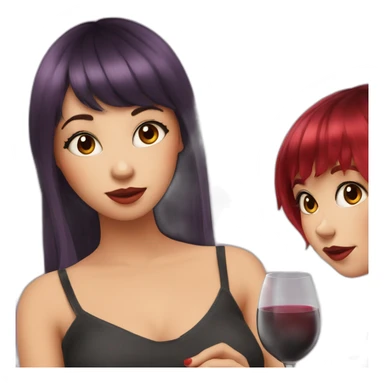 A girl with wine hair colour and shog hairstyle kissing girl with long black hair and red bangs sticker