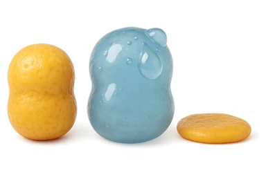 il processo di una cellula adiposa che si sgonfia, si gonfia di acqua e infine si appiattisce, 3d iperrealistica 4k, sfondo bianco sticker