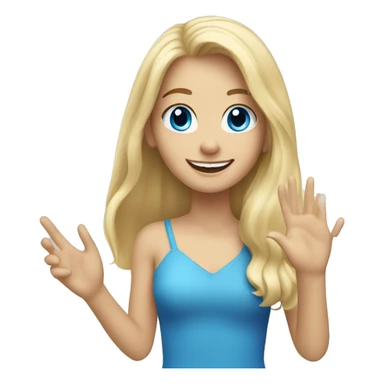 blonde long hair blue eyes girl waving her hand and smiling sticker