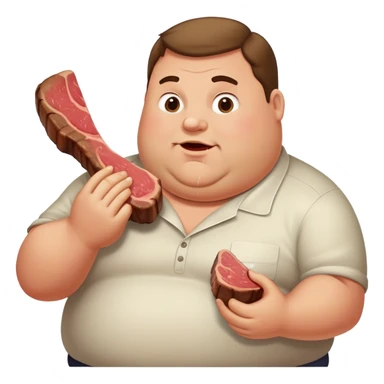 A fat man eating a giant steak sticker