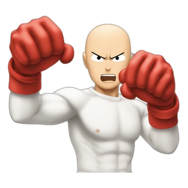 Angry Saitama punching with his giant red hand sticker