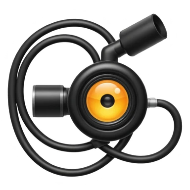 Apple emoji style icon of an endoscope. A minimalist coiled black tube ending in a glowing camera tip. Glossy, rounded, isolated on white background. sticker