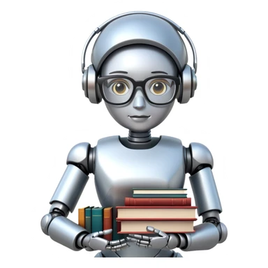 nerdy robot librarian with glasses and books sticker