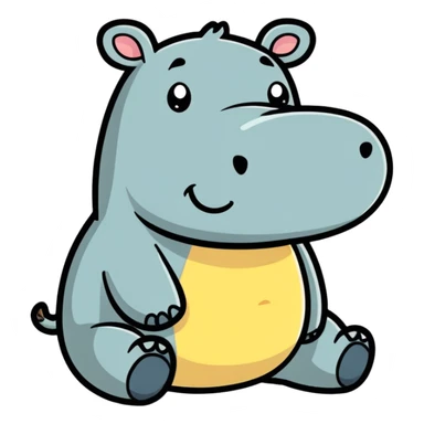 hippopotamus emoticon in Kakao style, bright and cute expression, yellow background, bold black outline, simple design sticker
