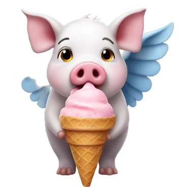 pig with wings eating an ice cream cone  sticker