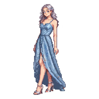 girl with big feet wearing silver heels and a big blue-grey prom dress sticker