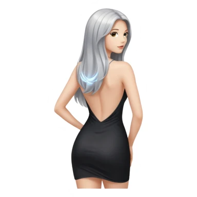 woman with light long hair in silver body looking at the camera from back with sexy pose sticker