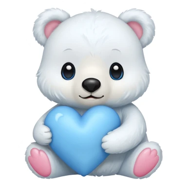 White bear holding blue heart sticker