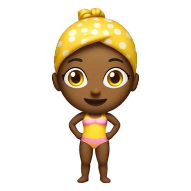 simple yellow emoji wearing pink swimsuit with white polka dots  sticker