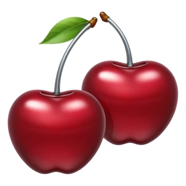 A pair of cherries emoji made of liquid silver chrome, smooth rounded shapes, glossy metallic surface, subtle sensual vibe, luxury sexy aesthetic, iOS emoji style, centered, clean white background sticker