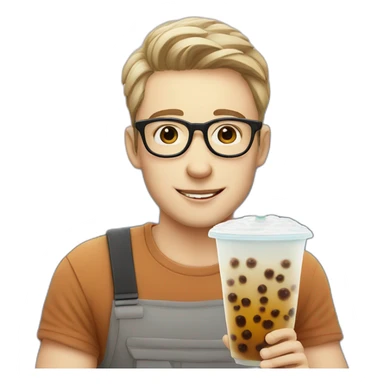 White Skin Guy with glasses drinking bubble tea sticker