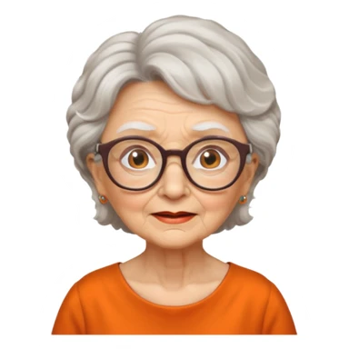 OLD LADY IN KITCHEN OUTFIT ORANGE DRESS, GLASSES. WHITE HAIR , AOROM BUSHY HAIR sticker