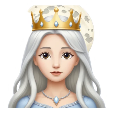 White silver Long Haired Women, Queen with crown — soft expression, moonlight tone sticker