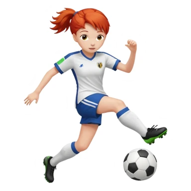 red-haired soccer girl, kicking a ball sticker