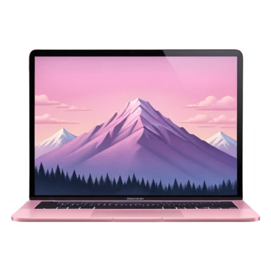 pink mac book with a light pink sky w a montain sticker