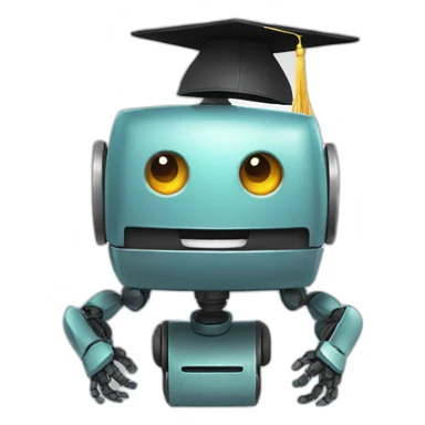 happy robot with mortarboard on its head sticker