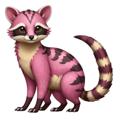 Rare realistic brown-scaled pink, white beige edgy badass epic pretty beautiful handsome gorgeous aesthetic colorful vibrant Vernid-Amaura-Civet-Genet-species-Fakemon-creature by LiLaiRa, random markings, (full body) sticker
