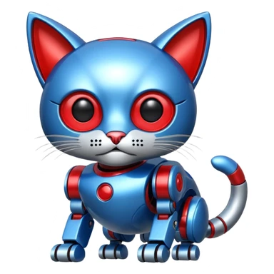 generate robot cat, glossy, realstic, red and blue color sticker
