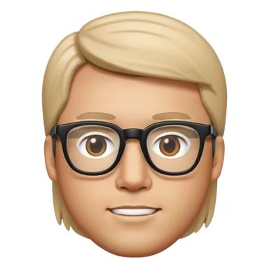 Male face with straight hair and glasses, Apple Memoji style sticker