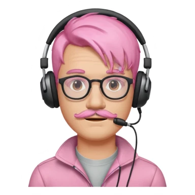 just headphone and spectacles, mustached pink hair guy, no mic, sticker