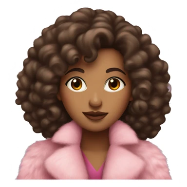 pretty brown woman with long dark curly hair and pink fur coat on and pink bow sticker
