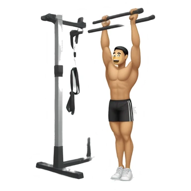buff gym asian man full body including legs hanging from one hand from a pull up bar sticker
