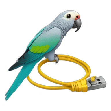gray indian ringneck parrot eating cable sticker