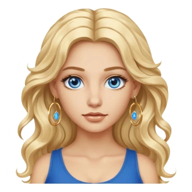 Attractive Greek woman with a wide face, baddie look, Long wavy blonde hair and gold hoop earrings and blue eyes sticker