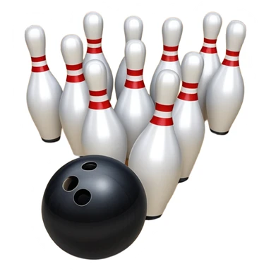 A bowling ball rolling down the lane towards a set of pins, with the pins poised to fall. The scene is set in a bowling alley with bright lights and a polished wooden floor, capturing the excitement and precision of the sport. sticker