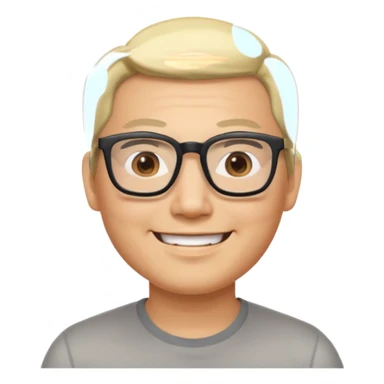 35-year-old Asian man consultant, smiling eyes, short blond hair slicked back, big glasses sticker