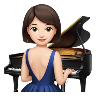 Pretty, sexy, slightly curvy white woman with short dark brown hair, wearing a backless dress at a piano recital  sticker