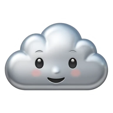 A cute cloud emoji made of silver chrome, smooth rounded shape, glossy metallic surface, soft reflections, minimal and friendly design, iOS emoji style, centered, clean white background, soft lighting sticker