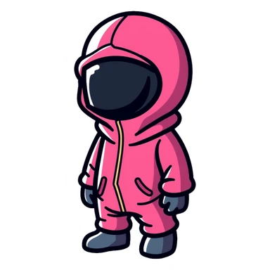Squid Game guard with pink jumpsuit and black geometric mask sticker