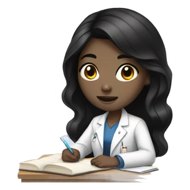 Black hair girl with pale skin studying medicine sticker