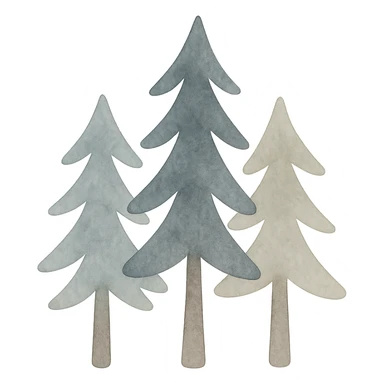 logo style illustration of evergreen trees in Scandinavian folk art style, dark neutral color tones, watercolor texture, transparent background, suitable for favicon sticker