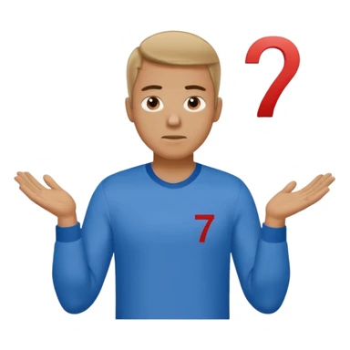Man shrugging with the number 6 above his left hand and the number 7 above his right hand sticker