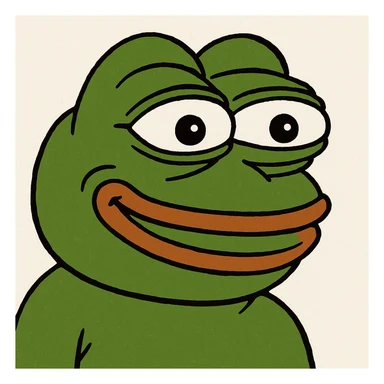 pepe the frog with a big smile, 3D rendered, vibrant colors sticker