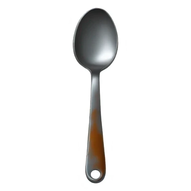 a metal spoon with rust on the bottom sticker