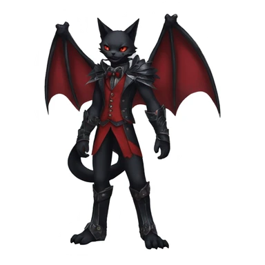 cool anthro edgy black red ethereal fantasy nargacuga-bat-cat-Fakemon collar harness bow tie and bracers full body sticker