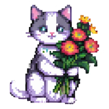 cat with flowers sticker