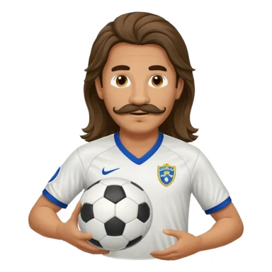 long haired man soccer player with mustache holding soccer ball sticker