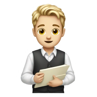 white schoolboy with palette, draws sticker