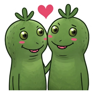 Two Happy Cactus best friends with heart eyes in a pot sticker