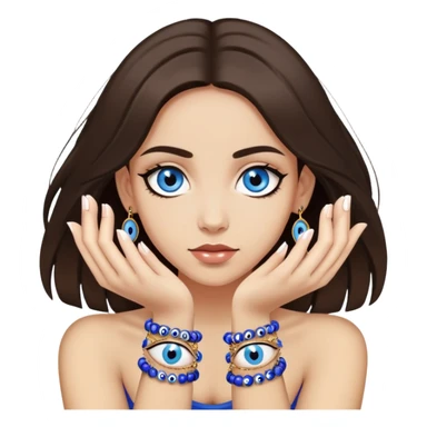 a brunette girl with light skin that wears a lot of evil eye bracelets sticker