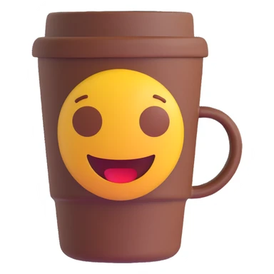 Remove any face or facial features from the cup and make the dark brown heat protector sleeve wrap fully around the cup, in 3D emoji style. sticker