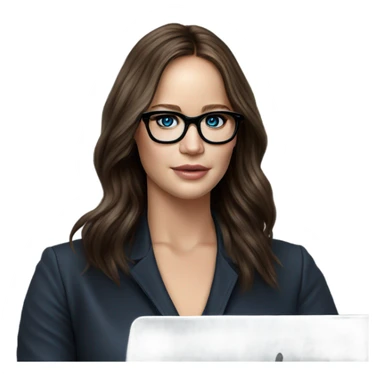 Hyper Realistic Photo of Brunette Jennifer Lawrence wearing black glasses and blue eyes  on a laptop  sticker