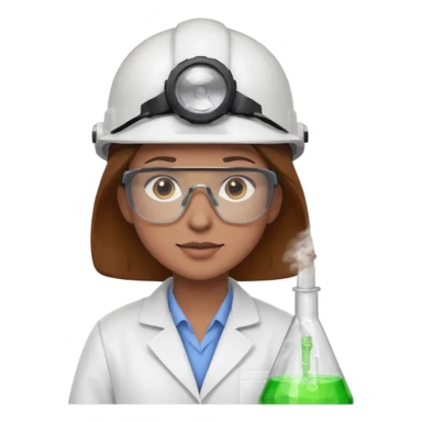 Ingeniera quimica con delantal, casco de seguridad y gafas de seguridad, castaña de ojos claros sticker