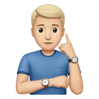 bored man pointing at his watch on his wrist sticker